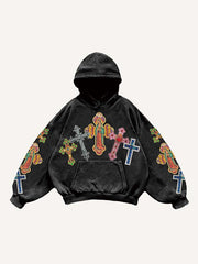 Mary Pray Cross Print Slant Pockets Hoodie