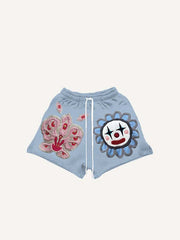 Joker&Floral Faux Decal Print Drawstring Waist Shorts