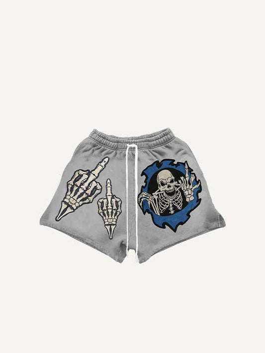 Skeleton Gesture Print Drawstring Waist Shorts
