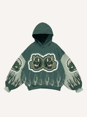 Colorblock Skull Zombies Graphic Faux Decal Print Slant Pockets Hoodie