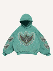 Eye&Wing&Skull&Butterfly Faux Decal Print Slant Pockets Hoodie