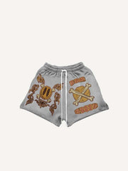 Smiley Face&Skeleton&Graphic Print Drawstring Waist Shorts