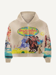 Figure&Horse&Graphic Print Zip Up Hooded Coat