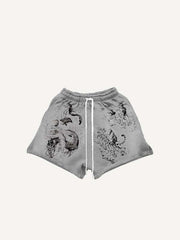 Shorts mit Kordelzug in der Taille und Tiger-, Drachen- und Tiermuster
