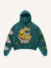 Evil Moon&Sun&Star&Cloud Print Slant Pockets Hoodie