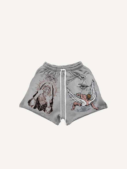 Shorts mit Figur-, Flügel-, Augen- und Grafikdruck und Kordelzug in der Taille