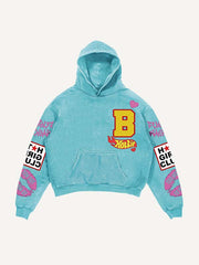 Figure&Lips&Heart&Letter Faux Decal Print Slant Pockets Hoodie