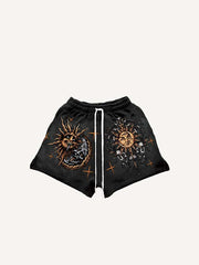 Evil Sun&Moon&Graphic Print Drawstring Waist Shorts