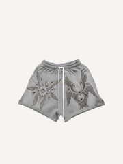 Wing&Eye&Graphic Print Drawstring Waist Shorts