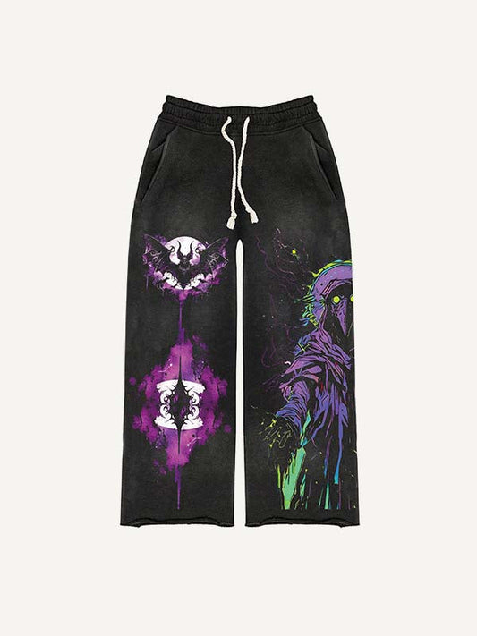 Halloween Figure Bat Graphic Print Elastic Waist Pants