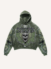 Skull Faux Decal Print Slant Pockets Hoodie