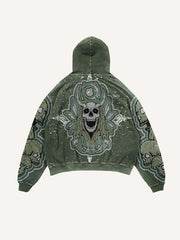 Skull Faux Decal Print Slant Pockets Hoodie