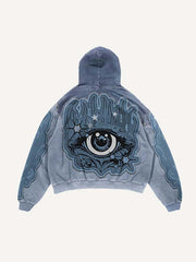 Colorblock Eye Faux Decal Print Slant Pockets Hoodie