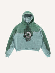 Colorblock Eye Faux Decal Print Slant Pockets Hoodie