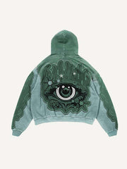 Colorblock Eye Faux Decal Print Slant Pockets Hoodie