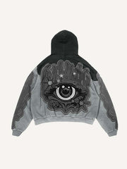 Colorblock Eye Faux Decal Print Slant Pockets Hoodie