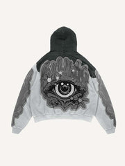 Colorblock Eye Faux Decal Print Slant Pockets Hoodie