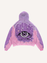 Colorblock Eye Faux Decal Print Slant Pockets Hoodie