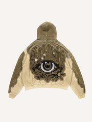 Colorblock Eye Faux Decal Print Slant Pockets Hoodie