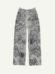 Letter Graphic Print Elastic Waist Pants