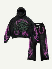 Figure&Fire&Letter Print Elastic Waist Two-Piece Set