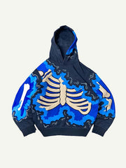 Colorblock Skeleton Faux Decal Print Slant Pockets Hoodie