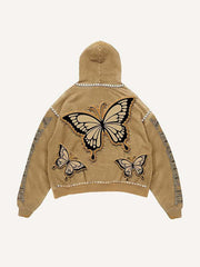 Butterfly&Letter Faux Decal Print Slant Pockets Hoodie