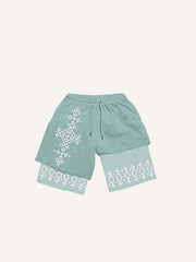 Fake Two Pieces Graphic Print Drawstring Waist Shorts