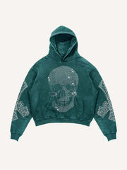 Skull&Wing&Cross Faux Rhinestones Print Slant Pockets Hoodie