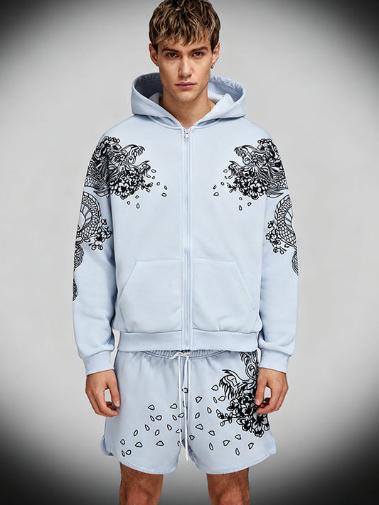 Handsome sweatshirt with Chinese dragon on shoulders