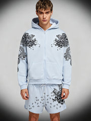 Handsome sweatshirt with Chinese dragon on shoulders