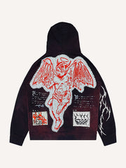 Patchwork printed textured high-end angel and devil trendy sweatshirt