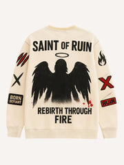 New printed crewneck sweatshirt that looks like a devil but is actually an angel