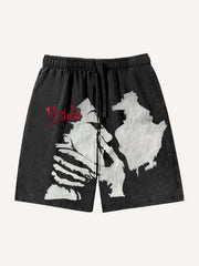 Hand-painted kiss love street fashion shorts