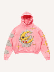 Classic sun and moon embroidered effect printed warm sweatshirt