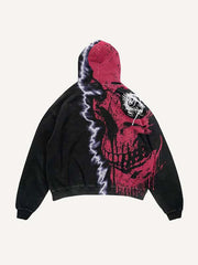Skull Print Slant Pockets Hoodie