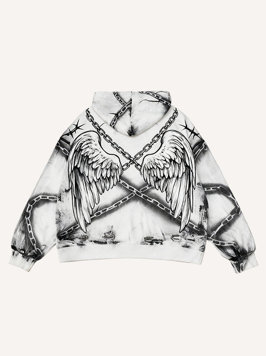 Angel Print Sweatshirt with Sealed Heart and Locked Love