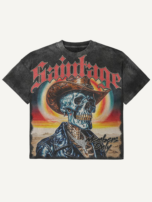 Skull denim short-sleeved T-shirt