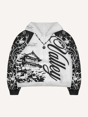 Hand-painted floral zip-up sweatshirt