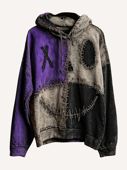 Retro patchwork Halloween horror hooded sweatshirt