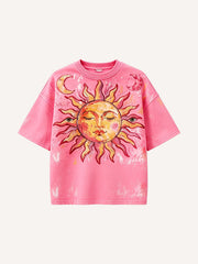 Sun God Light Blesses Us Printed Washed Short Sleeve