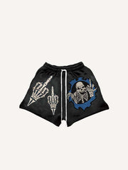 Skeleton Gesture Print Drawstring Waist Shorts
