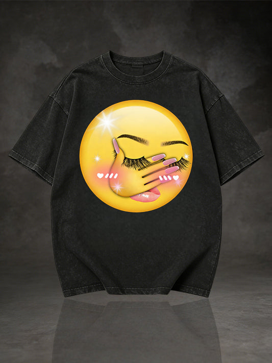 Men's Hands Covering Face Blushing Emoji Graphic Short Sleeve T-Shirt