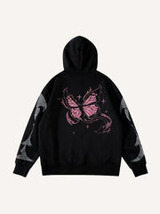 Rhinestone Butterfly Print Y2K Hoodie