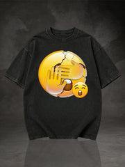 Men's Peeking Emoji Hand Cover Graphic Short Sleeve T-Shirt