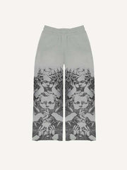 Angel Print Elastic Waist Pants