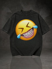 Men's Laughing Tears Emoji with Braces Graphic Short Sleeve T-Shirt