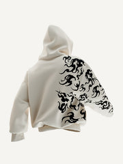 3D three-dimensional tailoring hooded white flame hoodie