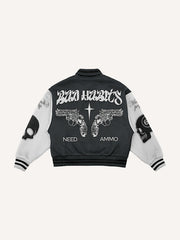 Double Gun Skull Metallic Baseball Jacket