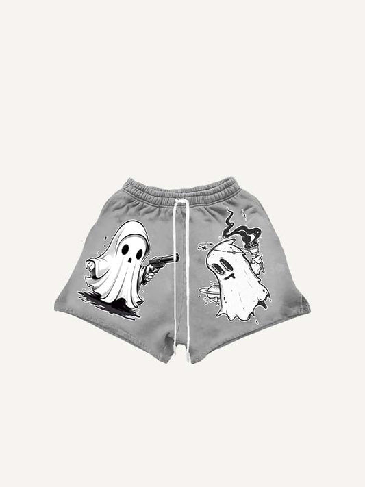Halloween Shorts mit Geist, Pistole und Grafikdruck und Kordelzug in der Taille